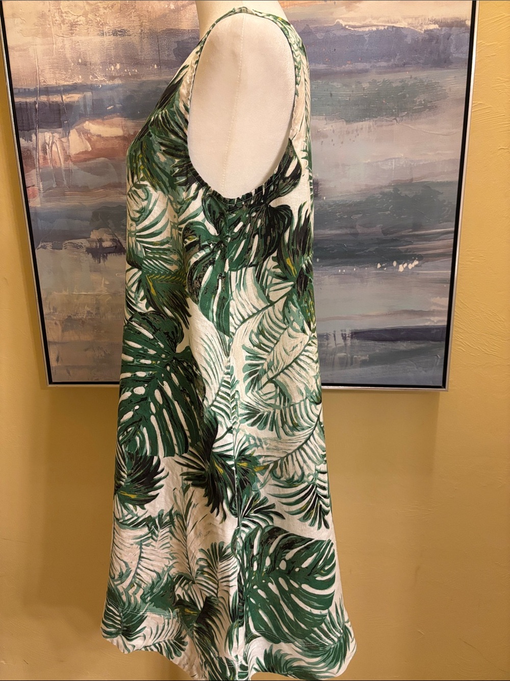 Tahari Green and White Tropical Leaf Sleeveless Mini Dress - Picture 2 of 6